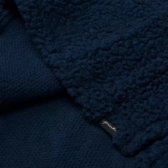 New Victoria's Secret VS PINK Sherpa half Zip Blue Sweater Size Large - Picture 3 of 6